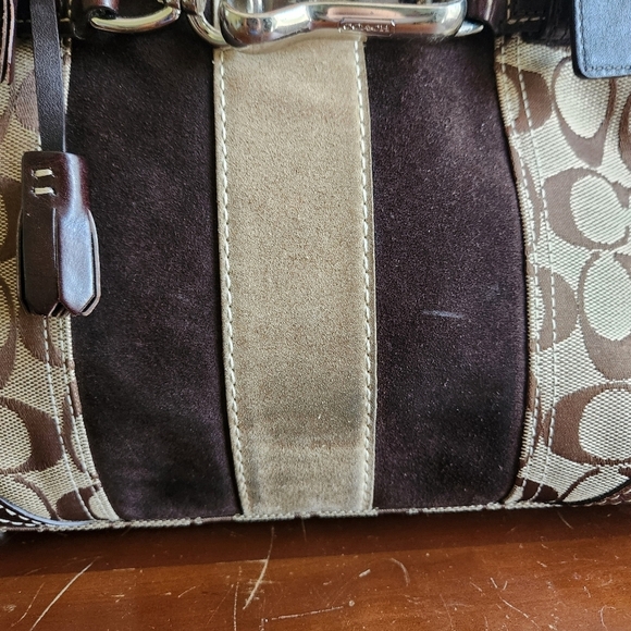 Vintage Coach Hampton Signature Demi Khaki Striped Brown and Tan Satche - Picture 2 of 14